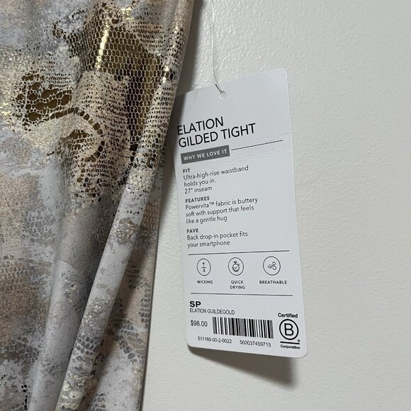 Athleta NWT Elation Gilded‎ Tight Leggings in Gold Size Small SP - Picture 3 of 8
